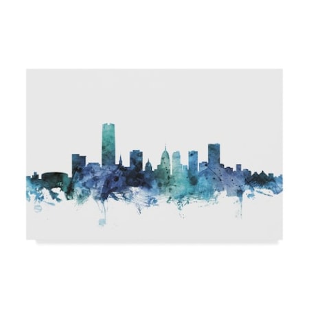 Michael Tompsett 'Oklahoma City Blue Teal Skyline' Canvas Art,16x24